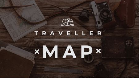 Travelling Inspiration Map with Vintage Camera Title Design Template
