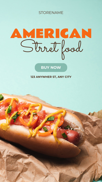 American Street Food Ad with Hot Dog Instagram Story Πρότυπο σχεδίασης