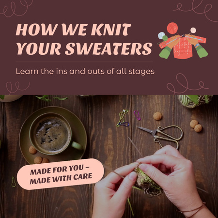 A kisvállalkozások számára készült pulóverek kötésének folyamatát mutatja be Animated Post tervezősablon