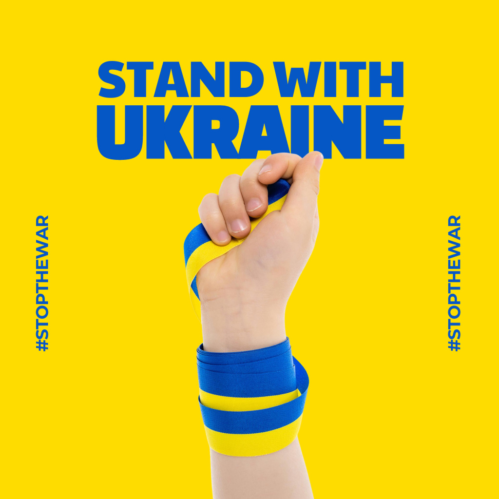 Hand Holding Ukrainian Flag Instagram Design Template