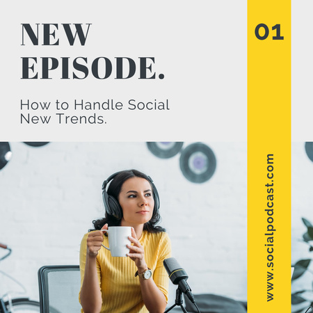 Talk Show Episode About Social Trends with Woman in Headphones Instagram Design Template
