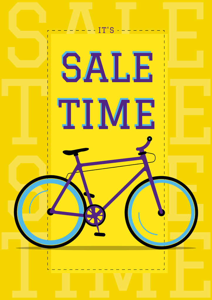 Designvorlage Sale Announcement Modern Blue Bicycle on Yellow für Poster