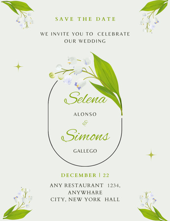Wedding Party Announcement with Lily of the Valley Invitation 13.9x10.7cm Design Template