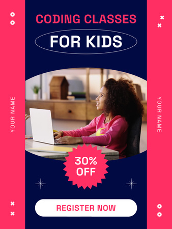 Little Girl at Coding Class Poster US Design Template