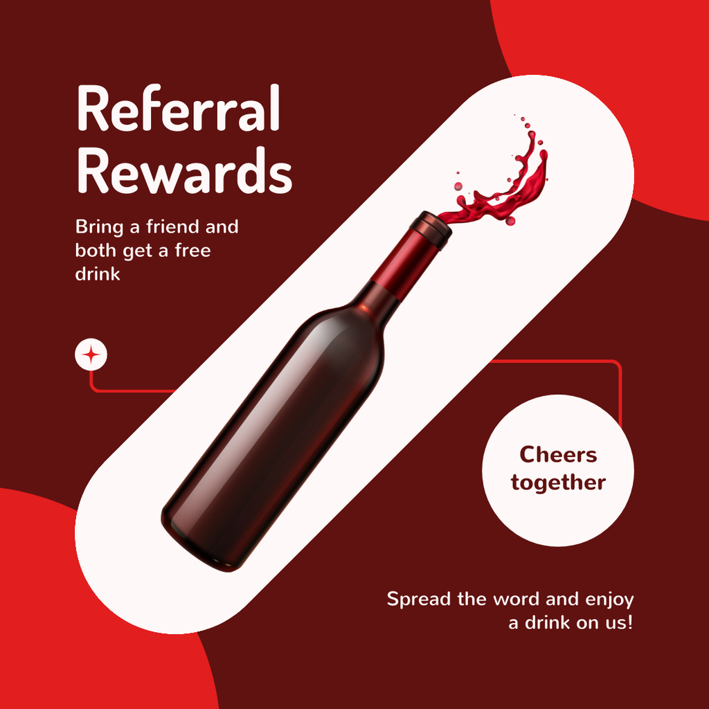 Referral Program in Bar with Bottle of Wine Instagramデザインテンプレート