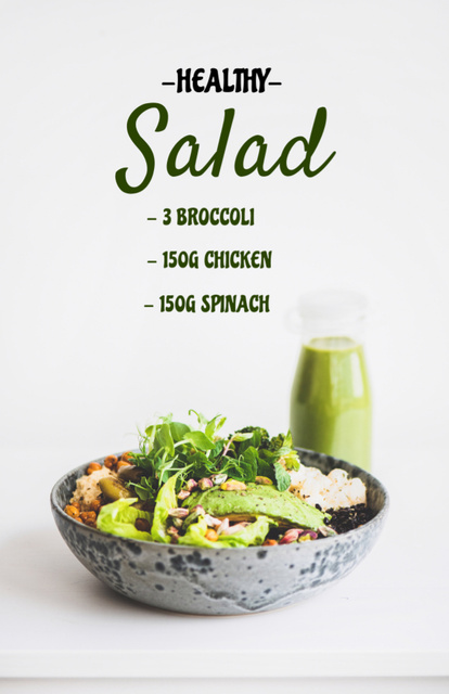 Platilla de diseño Healthy Salad with Broccoli and Chicken Recipe Card