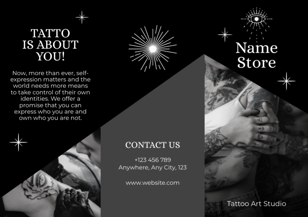 Tattoo Art Studio With Description And Artwork Sample Brochure Design Template