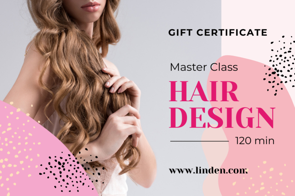Beauty Studio Ad with Woman with Long Hair Gift Certificate Πρότυπο σχεδίασης
