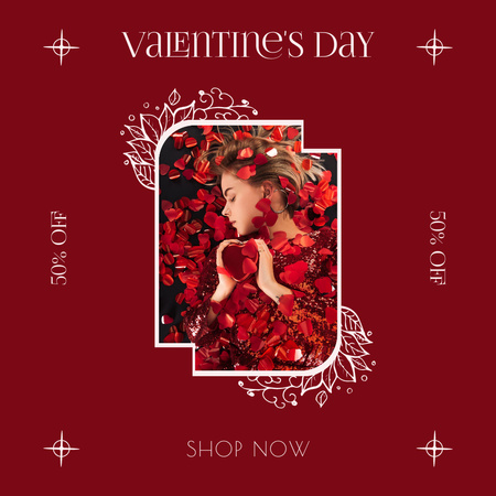 Valentine's Day Super Sale with Brunette in Red Instagram AD Design Template