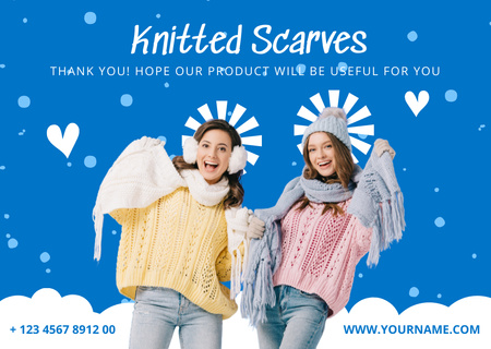 Knitted Scarves Offer In Blue Card Design Template