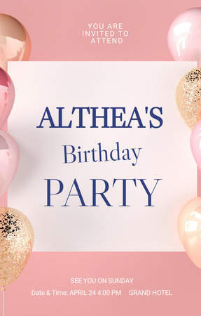 Birthday Party Celebration Pink Invitation 4.6x7.2inデザインテンプレート