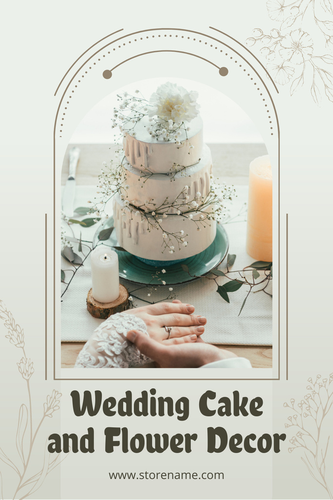 Offer of Wedding Cakes and Floral Decor Pinterest Tasarım Şablonu