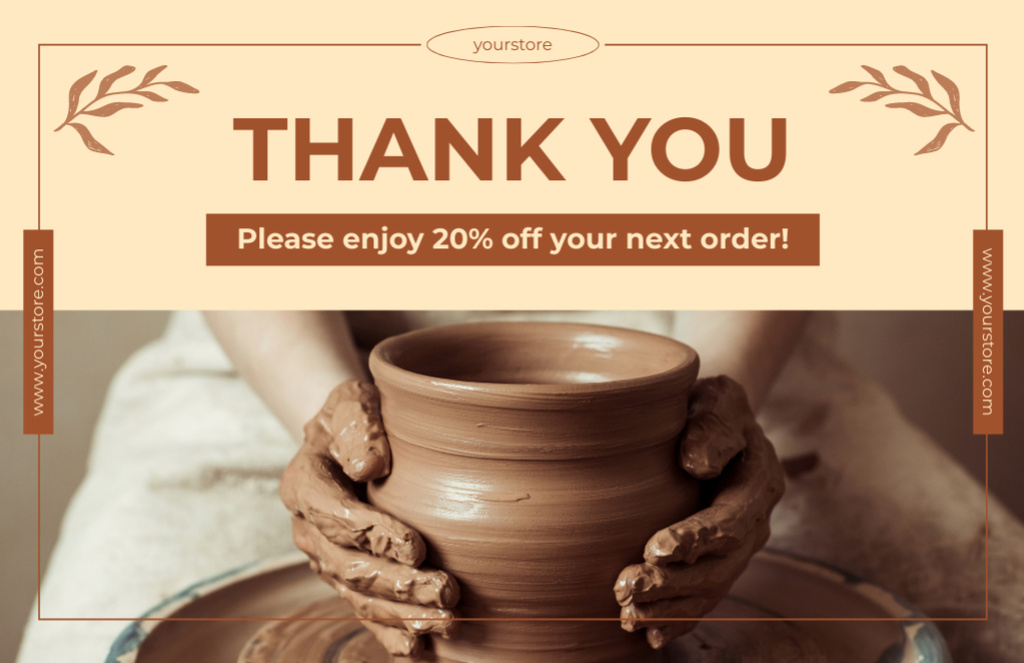 Designvorlage Discount in Handmade Pottery Store für Thank You Card 5.5x8.5in
