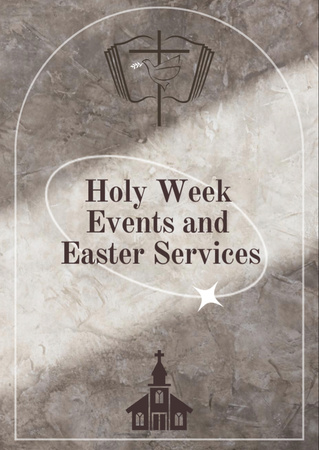 Easter Services Announcement with Illustration of Church and Bible Flyer A6 Šablona návrhu