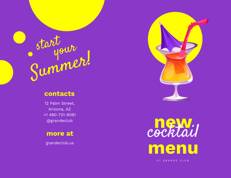 New Cocktail Menu Ad with Illustration of Glass Brochure 8.5x11in Bi-fold Design Template