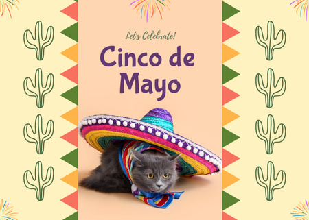 Cinco De Mayo with Cat in Sombrero Postcard 5x7in Design Template