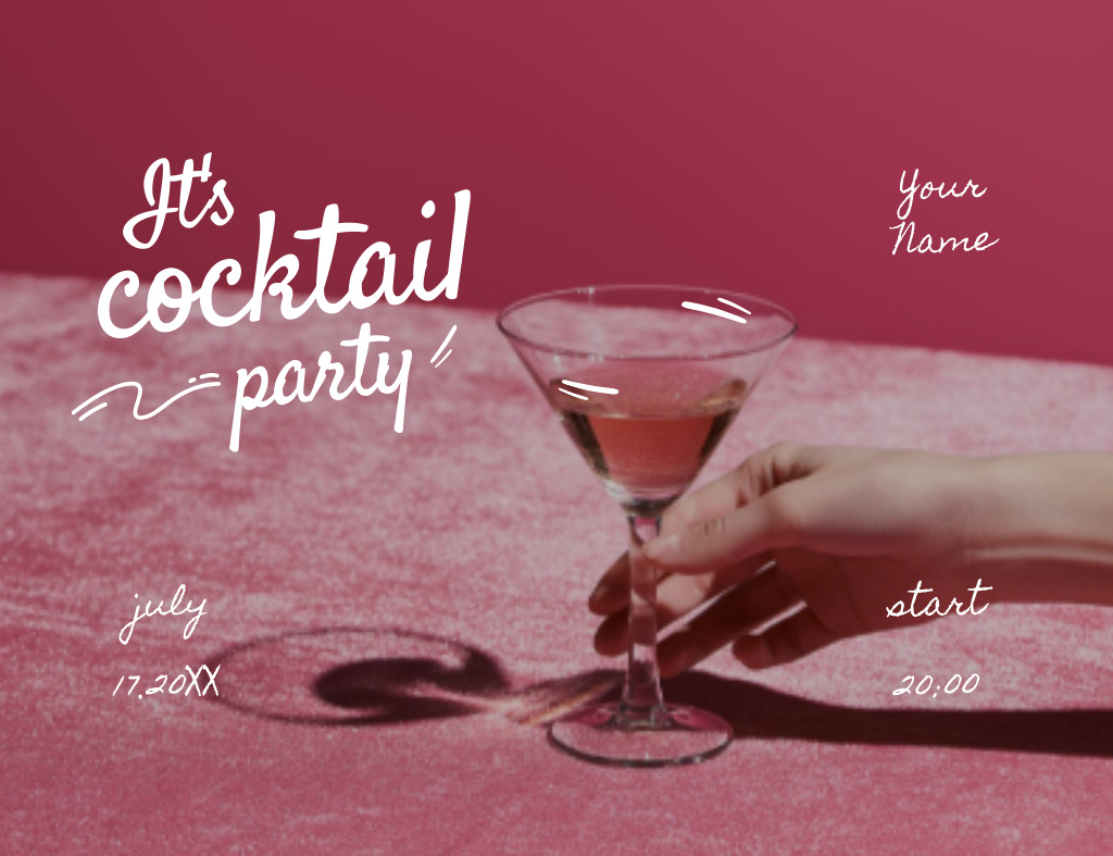 Party Announcement With Cocktail Glass Invitation 13.9x10.7cm Horizontal – шаблон для дизайну