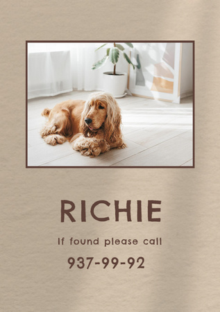 Cute Dog Missing Announcement with Phone Number Flyer A5 Design Template