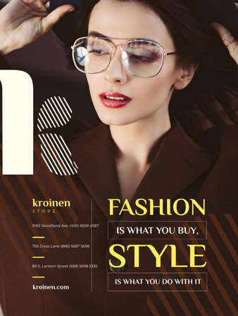 Fashion Store Ad with Woman in Brown Outfit Poster US Tasarım Şablonu