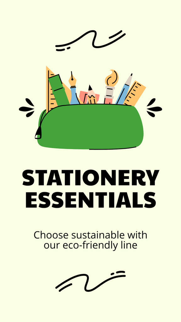 Stationery Essentials Ad with Illustration of Pencil Case Instagram Storyデザインテンプレート