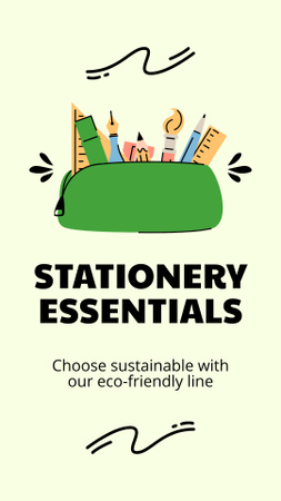 Stationery Essentials Ad with Illustration of Pencil Case Instagram Story Design Template
