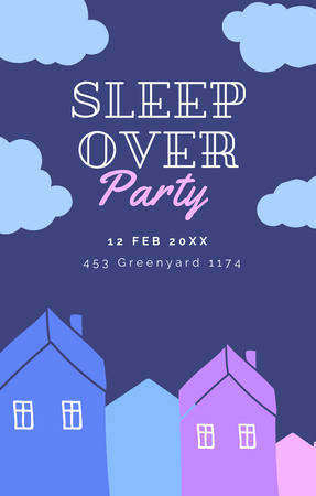 Sleepover Party Invitation in Blue Invitation 4.6x7.2in Design Template
