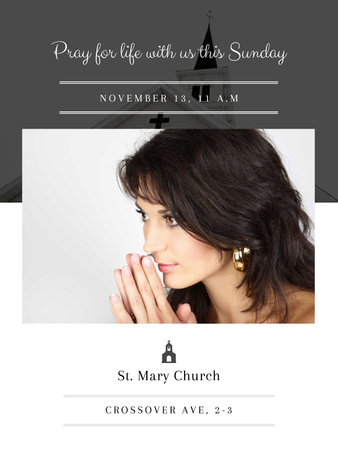 Modèle de visuel Church invitation with Woman Praying - Poster US