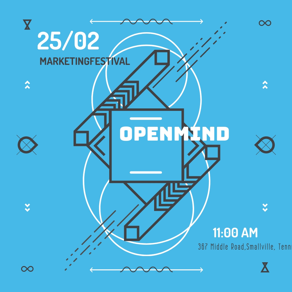 Marketing Festival invitation in Geometric Frame in Blue Instagram AD Tasarım Şablonu