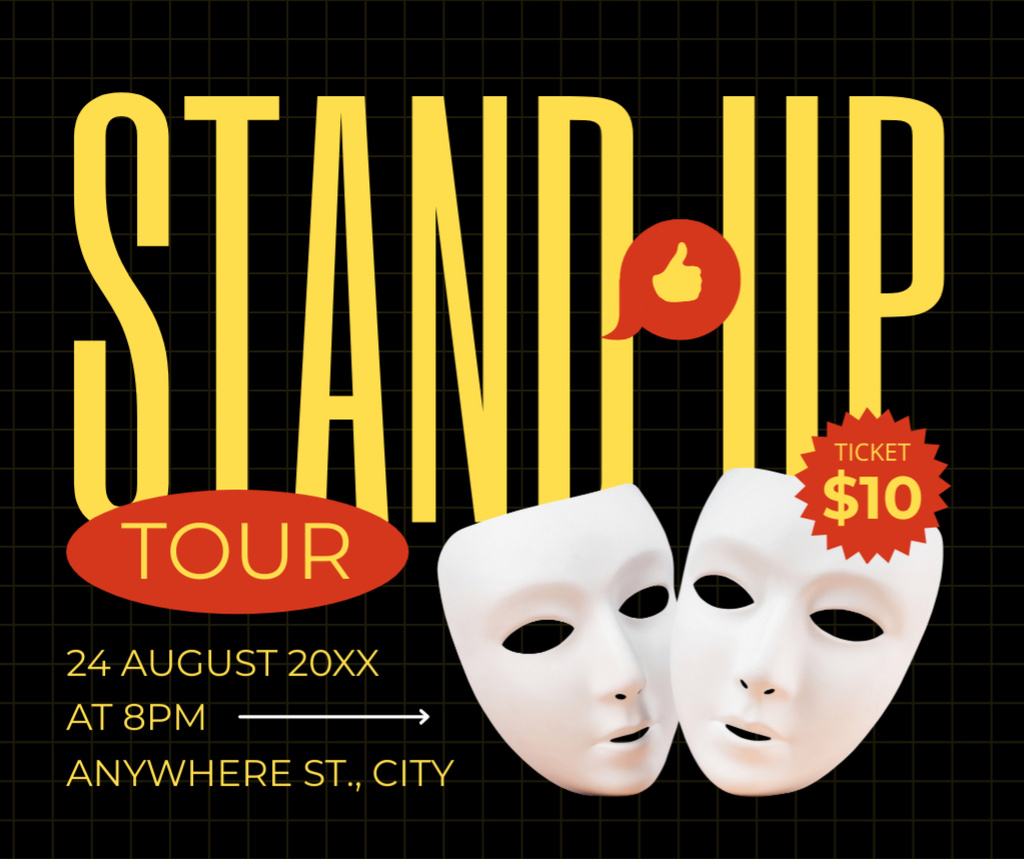 Standup Tour Announcement with White Masks Facebook tervezősablon