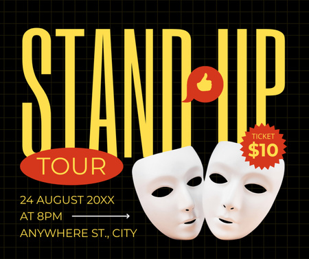 Anúncio de turnê standup com máscaras brancas Facebook Modelo de Design