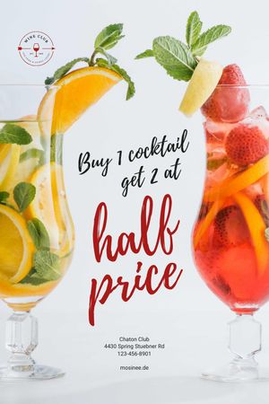 Half Price Offer with Cocktails in Glasses Tumblr Modelo de Design