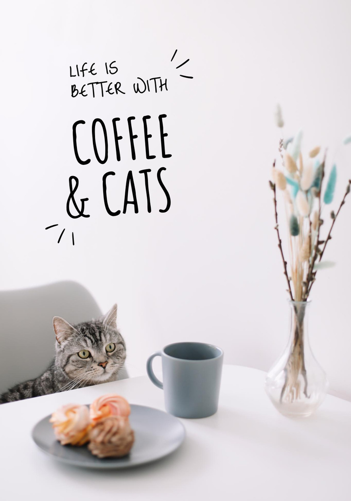 Funny Cat with Morning Coffee Poster 28x40in Πρότυπο σχεδίασης