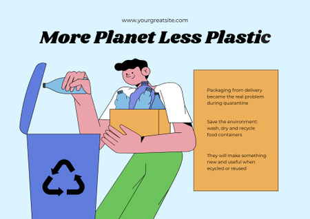 Designvorlage Aufklärungskampagne zur Plastikverschmutzung mit Mann, der Müll sortiert für Poster B2 Horizontal