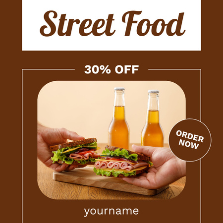 Discount Offer in Street Food and Drinks Instagram Design Template