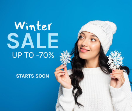 Winter Sale Ad with Woman Facebook Design Template