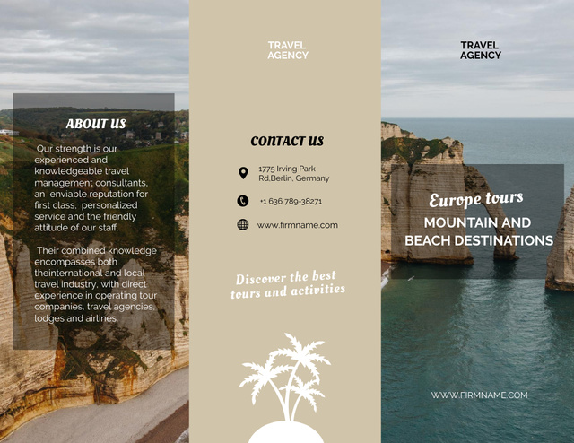 Travel Tour Offer with Beautiful Hill and Sea Brochure 8.5x11in tervezősablon