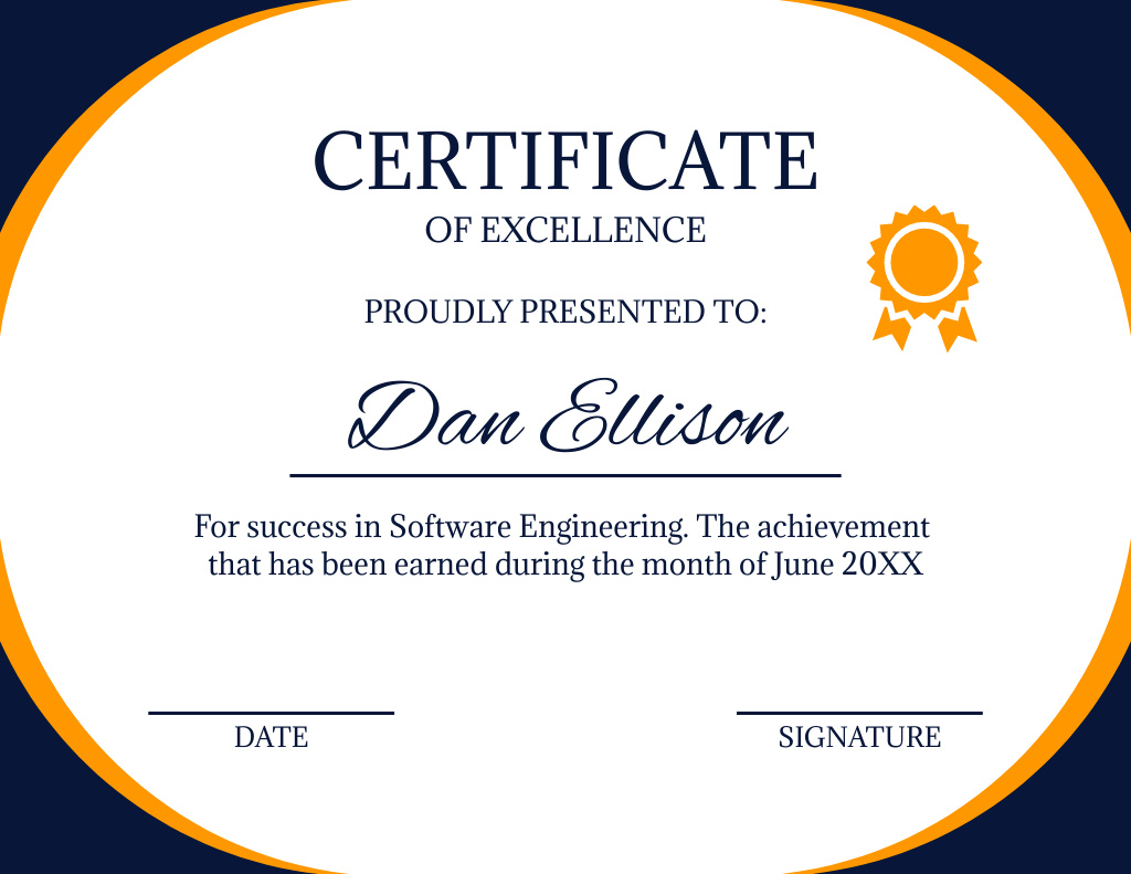 Award for Success in Software Engineering Certificate tervezősablon