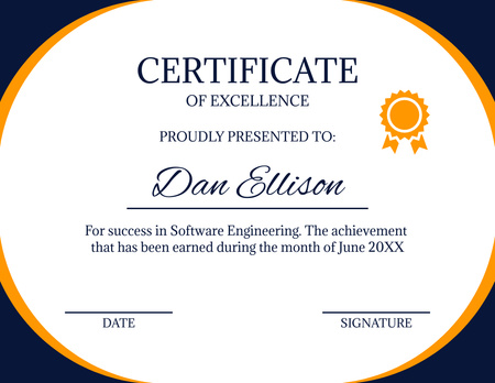Yazılım Mühendisliği Başarı Ödülü Certificate Tasarım Şablonu