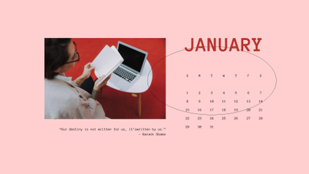 Woman working on Laptop Calendar Design Template