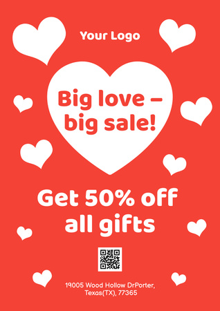 Gifts Sale Offer on Valentine's Day Poster Design Template