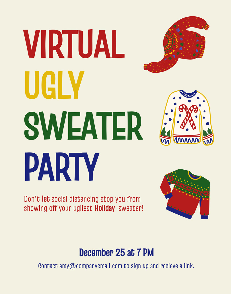 Virtual Ugly Sweater Party Celebration Poster 22x28in Πρότυπο σχεδίασης