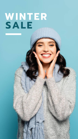 Winter Sale Announcement with Girl in Warm Clothes Instagram Story Tasarım Şablonu