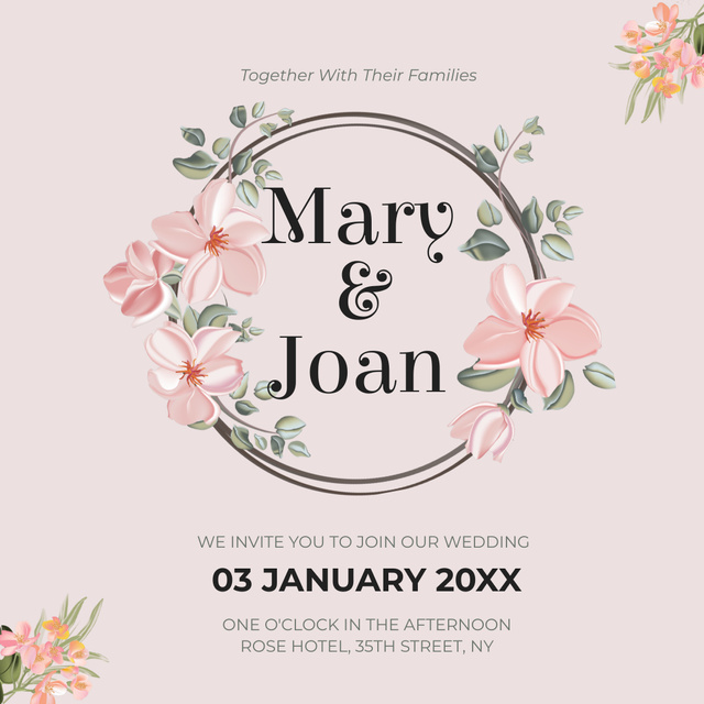 Wedding Celebration Announcement with Floral Wreath Instagram Design Template