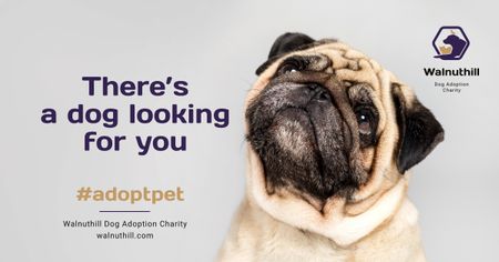 Plantilla de diseño de Anuncio de adopción de mascotas Cute Pug Dog Facebook AD 