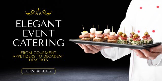 Ontwerpsjabloon van Twitter van Elegant Event Catering With Gourmet Snacks and Desserts