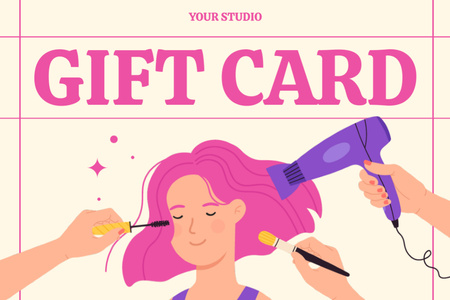 Young Woman in Beauty Salon Getting Styling Gift Certificate Design Template