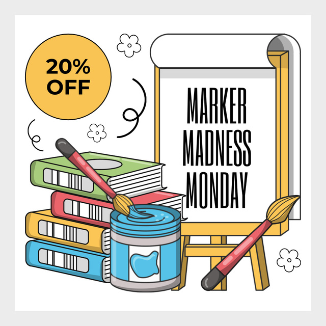 Stationery Shop Marker Madness Monday Offer Instagram AD Šablona návrhu