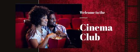 Movie Night Announcement with Cute Couple in Cinema Facebook cover Design Template