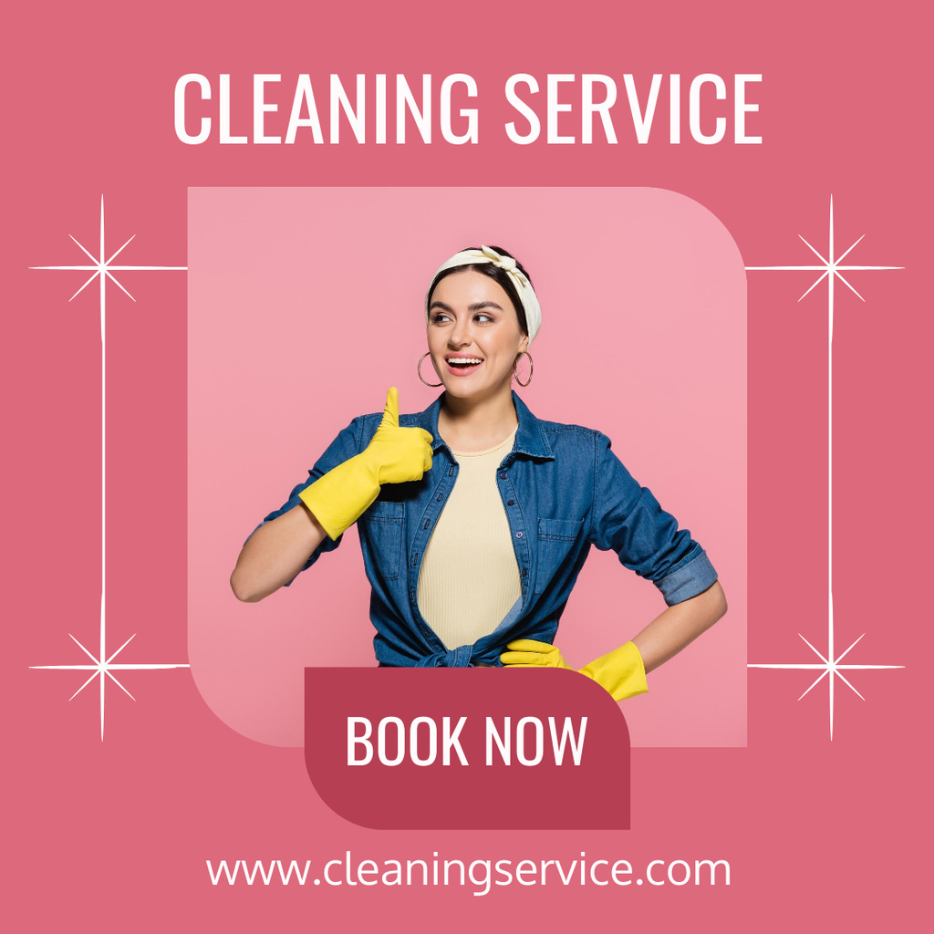 Ontwerpsjabloon van Instagram van Trusted Cleaning Services Offer with Woman in Yellow Gloves