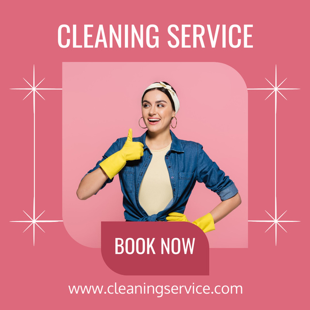 Trusted Cleaning Services Offer with Woman in Yellow Gloves Instagram Design Template